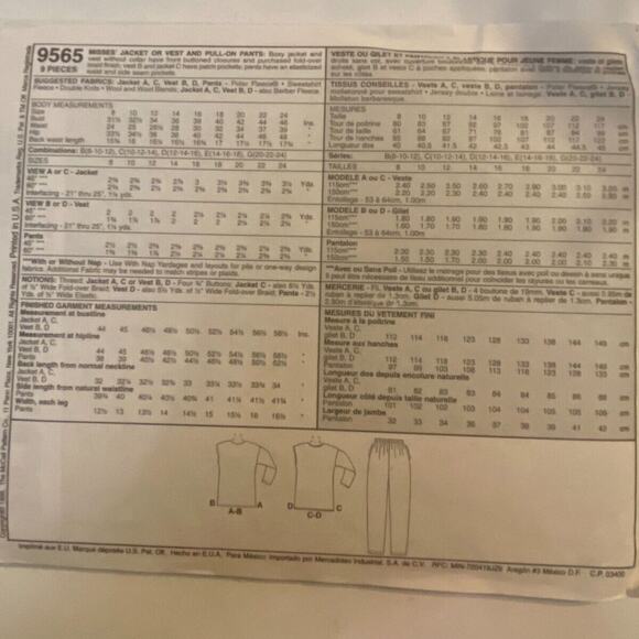 McCalls 9565 Pattern Jacket Vest Pant Miss 10 - 14 Modest Boxy Side Pocket - Picture 4 of 9